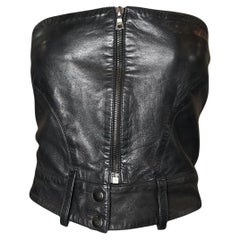 Claude Montana for Idéal-Cuir Late Leather Zip Up Moto Bustier, 1970s