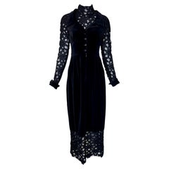 Chloe A/W Black Velvet & Crochet Neo-Victorian 2 Piece Dress, 1993