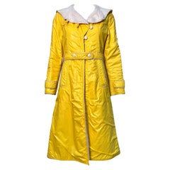 Courreges Hyperbole Early Yellow Nylon Sherpa Lined Raincoat Dress, 1970s