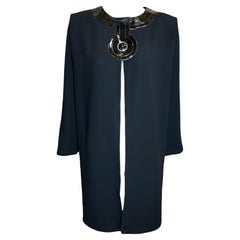 Pierre Cardin Haute Couture Crepe Evening Coat with Vinyl Accent, 1980s