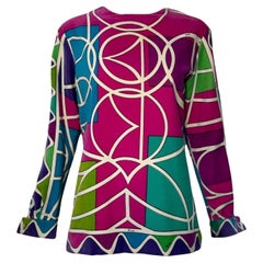 Emilio Pucci - Top à manches longues en velours de coton géométrique