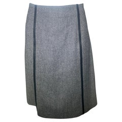 Tom Ford for Gucci F/W Wool Herringbone Skirt with Leather Trim, 2000