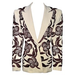R. Saillart Custom Beige Blazer w/Brown Allover Hand-Embroidery, 1940s