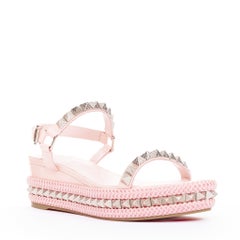 CHRISTIAN LOUBOUTIN Pyraclou 60 poupee pink patent spikes platform wedges EU38