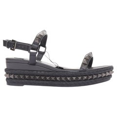 CHRISTIAN LOUBOUTIN Pyraclou 60 black leather spikes platform wedges EU38