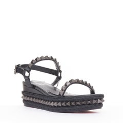 CHRISTIAN LOUBOUTIN Pyraclou 60 black leather spikes platform wedges EU38