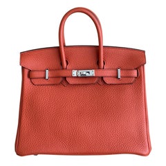 Hermes Birkin 25 Verso Feu Cuivre Togo Leather Palladium Rare Top Handle Bag