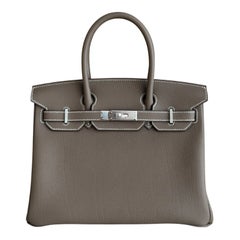 Hermes Birkin 30 Etoupe Gray Togo Leather Palladium Hardware Top Handle Bag