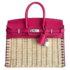 Hermes Birkin 25 Picnic Framboise Pink Leather Palladium Rare Top Handle Bag