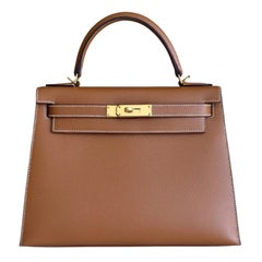 Hermes Kelly 28 Sellier Gold Tan Epsom Leather Gold Hardware Rare Top Handle Bag