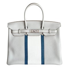 Hermes Birkin 35 Club Gris Perle Togo Leather Lizard Palladium Top Handle Bag