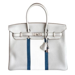 Hermes Birkin 35 Club Gris Perle Togo Leather Lizard Palladium Top Handle Bag