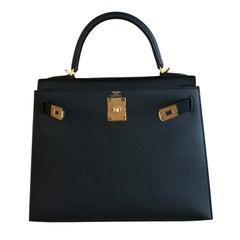 Hermes Kelly 28 Sellier Nero Noir Pelle Epsom Hardware Oro Borsa a manico superiore