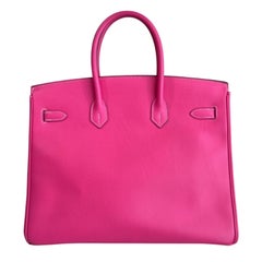 Hermes Birkin 35 Rose Tyrien Pink Epsom Leather Palladium Rare Top Handle Bag