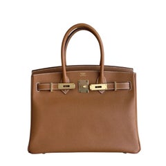 Hermes Birkin 30 Gold Tan Epsom Leather Gold Hardware Rare Top Handle Bag