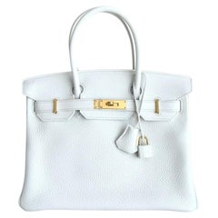 Hermes Birkin 30 White Blanc Togo Leather Gold Hardware Handbag Top Handle Bag