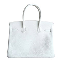 Hermes Birkin 30 White Blanc Togo Leather Gold Hardware Handbag Top Handle Bag