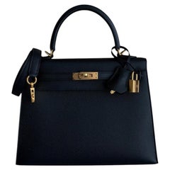 Hermes Kelly 25 Sellier Noir Epsom Leather Gold Hardware Rare Top Handle Bag