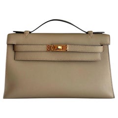Hermes Kelly Mini Pochette Marfa Tan Leather Gold Hardware Rare Top Handle Bag
