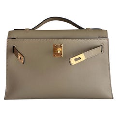 Hermes Kelly Mini Pochette Marfa Tan Leather Gold Hardware Rare Top Handle Bag