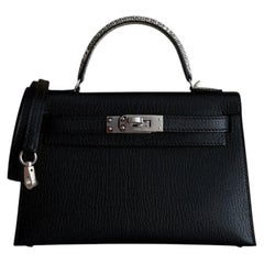 Hermes Mini Kelly Touch Chamkila Chevre Leather Lizard Palladium Top Handle Bag