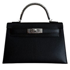 Hermes Mini Kelly Touch Chamkila Chevre Leather Lizard Palladium Top Handle Bag