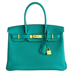 Hermes Birkin 30 Vert Verone Togo Leather Gold Hardware Rare Top Handle Bag