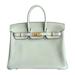 Hermes Birkin 25 Gris Neve Gray Togo Leather Gold Hardware Top Handle Bag
