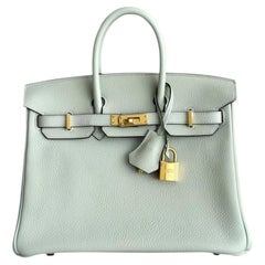 Hermes Birkin 25 Gris Neve Gray Togo Leather Gold Hardware Top Handle Bag