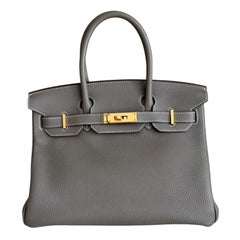 Hermes Birkin 30 Etoupe Gray Togo Leather Gold Hardware Top Handle Bag