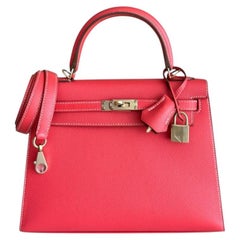 Hermes Kelly 25 Sellier Rose Jaipur Pink Gold Epsom Permabrass Top Handle Bag