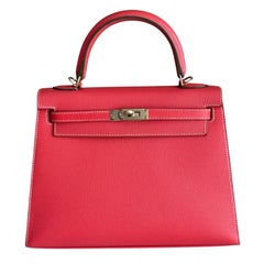 Hermes Kelly 25 Sellier Rose Jaipur Pink Gold Epsom Permabrass Top Handle Bag