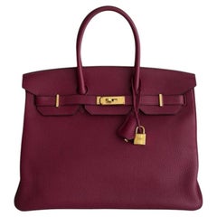 Hermes Birkin 35 Rouge Grenat Red Togo Leather Gold Hardware Rare Top Handle Bag