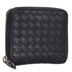 Bottega Veneta Intrecciato Square Zip-Around Wallet in Black
