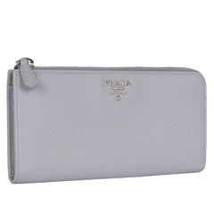 Prada Saffiano Triangle Half Zip Wallet in Grey