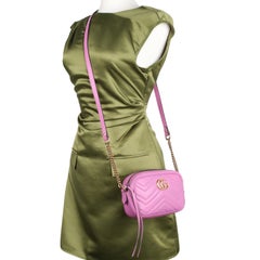 Gucci Calfskin Matelasse Small Marmont Chain Shoulder Bag Pink