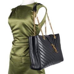 Saint Laurent Lambskin Matelasse Chevron Monogram Shopping Bag Black