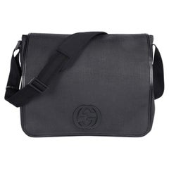 Gucci Coated Canvas Interlocking G Large Flap Messenger Bag Black