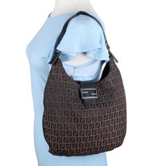 Fendi Brown Zucca Canvas Shoulder Bag with Leather Strap, 10.5" Height