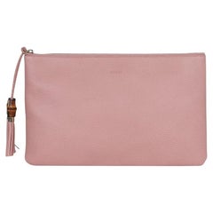 Gucci Pebbled Calfskin Leather Large Bamboo Clutch Cosmetic Case Pink