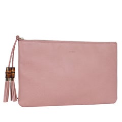 Gucci Pebbled Calfskin Leather Large Bamboo Clutch Cosmetic Case Pink