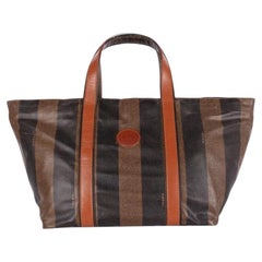 Fendi Vintage Pequin Stripe Canvas Leather Satchel Bag, 9"x5"x7.5"