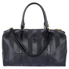 Fendi Black Canvas Leather Striped Duffle Bag, 21" Travel Handbag