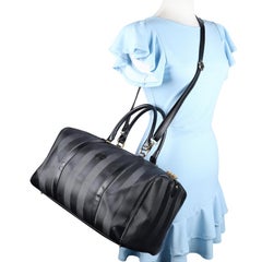 Fendi Black Canvas Leather Striped Duffle Bag, 21" Travel Handbag