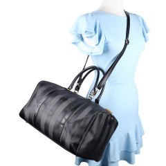 Fendi Black Canvas Leather Striped Duffle Bag, 21" Travel Handbag