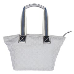 Gucci Women's Silver GG Monogram Canvas Tote Bag with Leather Details