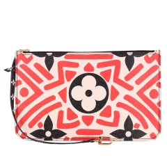 Louis Vuitton Crafty Neverfull MM Wristlet New Pouch in Cream and Red