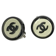 Chanel CC Black Mirror Clip-On Earrings, France, Circa 2001, 0.75"