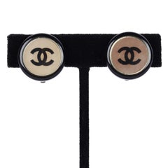 Chanel CC Black Mirror Clip-On Earrings, France, Circa 2001, 0.75"