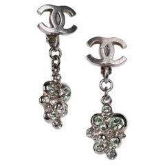 Chanel 21st Century Silver Rhinestone Dangle Earrings, France